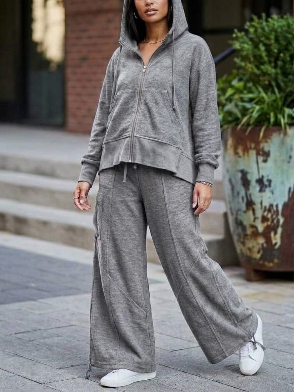 Signature8 Matching Set Wide Leg Sweatpants & Zipup Hooded Sweatshirt Oversized